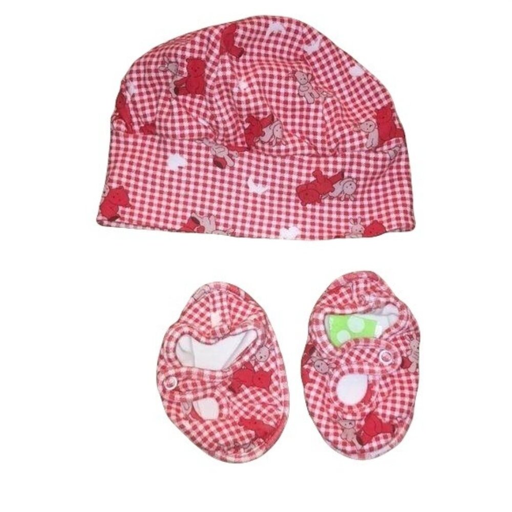 SnoPea Hat Fabric Shoes Gingham Bears Red White